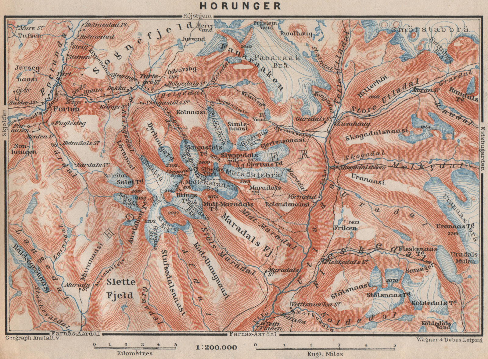 HURRUNGANE MOUNTAINS. Hurrungene Hurrungadn Horungane Topo-map. Norway 1899